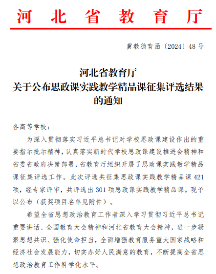 w88win官网六门思政课获评河北省思政课实践教学精品课