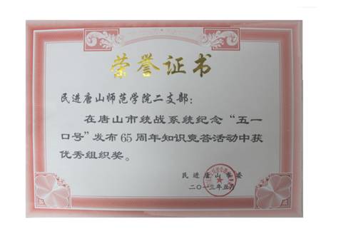 w88win官网民进二支部获“纪念‘五一口号’发布65周年知识竞赛答题”活动优秀组织奖